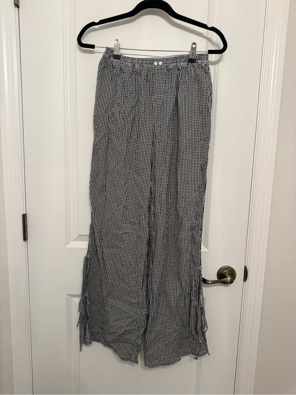 Aerie Wide-Leg Gingham Pants - Black & White